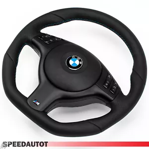 Tausch Abgeflacht Lederlenkrad für BMW M-Power E46 E39 Lenkrad Schwarz Blende - Bild 1 von 10