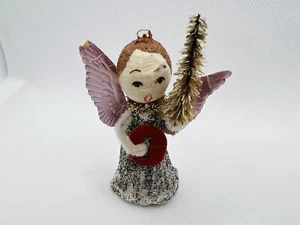 Vintage Christmas Angel Ornament Japan Spun Cotton Metallic Cardboard Paper - Picture 1 of 7