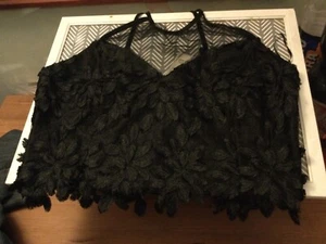 NEW River Island Size 12 Black Lace Mesh Textured Floral Crop. - Picture 1 of 3
