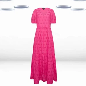 Ex Women’s Tall Size Short Sleeve Broderie Maxi Dress in Pink - Picture 1 of 6