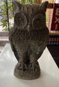 Tall Stone Owl Standing Sculpture Statue Matte Stone Heavy Art Decor 16 Inches - Picture 1 of 9