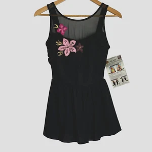 CAROL WIOR One Piece Built In Sheer Overlay Skirt Black Swimsuit Sz 8 new - Picture 1 of 7