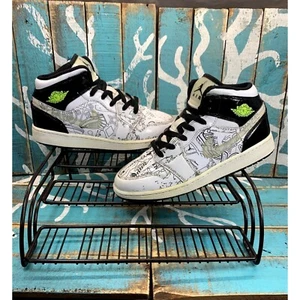 Nike Air Jordan 1 Mid SE GS DIY White/Blk/Volt Graffiti DC4099-100 Sz 4.5Y/Women - Picture 1 of 11