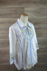 Chaqueta Bordada Bob Mackie Arte Portátil con Cremallera Frontal Elastizada Algodón Blanca Talla XL - Imagen 1 de 8