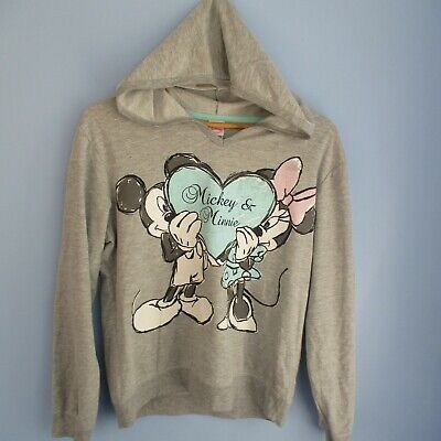 Disney Mickey & Minnie Mouse Love Heart Light Grey Hooded Sweatshirt Size 10 • 18€