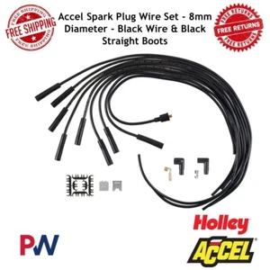 Accel Spark Plug Wire Set - 8mm Diameter - Black Wire & Black Straight Boots - Picture 1 of 9