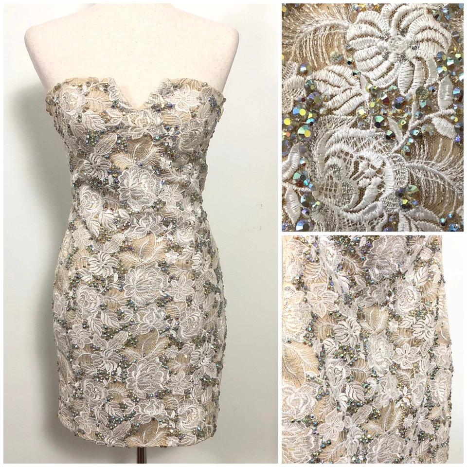 La Femme без бретелек кружева блестки мини-платье размер 4 официальный коктейль выпускного вечера новый - Изображение 1 из 4