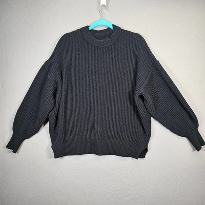 Aerie Womens Medium M/M Knit Sweater Black Oversized Relaxed Crew Neck - Image 1 of 4