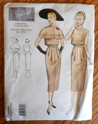 NEW  Large Vogue "Original 1950 Design" Pattern 2288 Misses sz 14  Dress*Capelet - Image 1 of 2