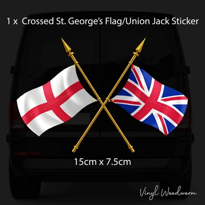 VINYL WOODWORM England St. George/Union Jack Crossed Flag Sticker Car Motorhome Van Bike Truck