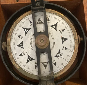 Antiker Marine Pelorus Kompass Lager Kreis Pembroke MA Holz Schatulle Maritim - Bild 1 von 19