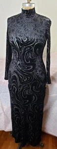 VTG Etincelle Velour Long Blk Dress Sz 12 (EU3) Swirly Whimsygoth Y2K Rare NWOT - Picture 1 of 11