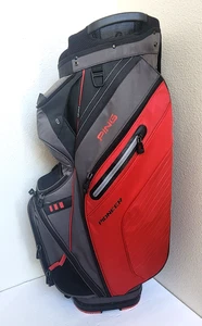 PING PIONEER Golf Cart Bag 15 Way Grey Red 10  Pocket With Cooler Pocket - Picture 1 of 14