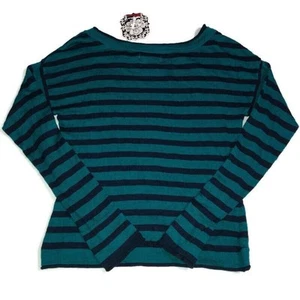 JJ Basics Womens Long Sleeve Knit Shirt Blue & Green Stripes Juniors Size Medium - Picture 1 of 4