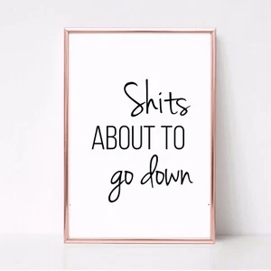 S@ITS ABOUT TO GO DOWN DRUCK BILD LUSTIGES WC BAD ZITAT ungerahmt 22 - Bild 1 von 1