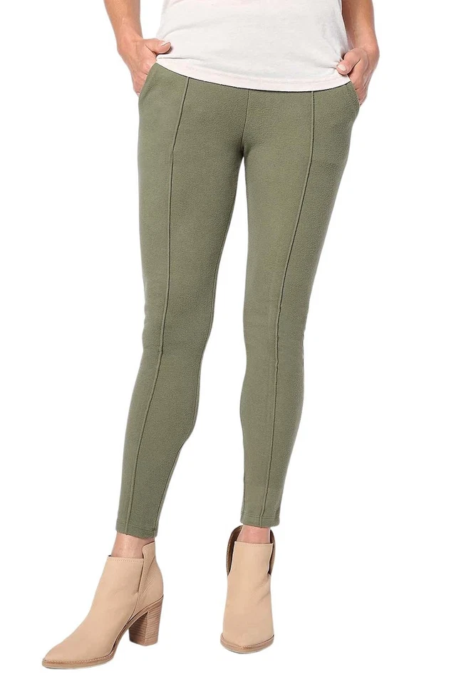 Leggings Cuddl Duds de franela polar con detalle de costura oliva Foto 1 de 1