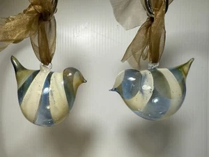 Pair of Vintage Hand Blown Art Glass Bird Christmas Ornaments 3” Width G - Picture 1 of 5
