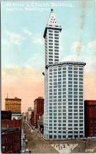 Postal de la década de 1910 42 pisos L.C. Vista aérea de la calle Smith Building Seattle WA - Imagen 1 de 2