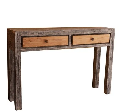 Consolle in legno di teak bi color naturale e nero a 2 cassetti  cm 120x30x80 h - Immagine 1 di 3