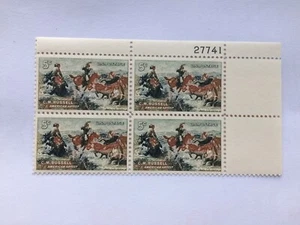 US 1964 Scott#1243 set Jerked Down C. M. Russell American Artist Block 4 P#27741 - Picture 1 of 2