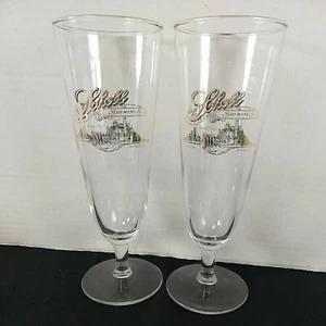 Pair of August Schell's Beer Brewing bar glasses gold rim advertising New Ulm MN - Picture 1 of 10