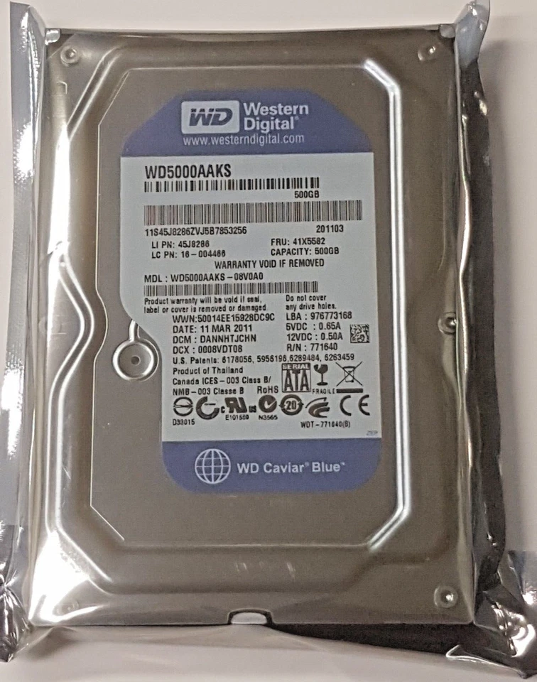 500 GB SATA Western Digital WD5000AAKS-08V0A0 7200rpm 16MB 3,5 " Hard Drive New - Image 1 of 1