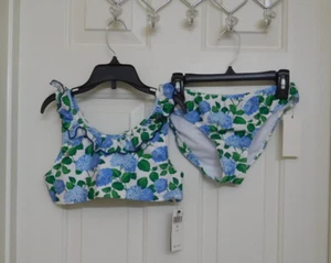 NWT 2pc Polo Ralph Lauren Blue Green Floral Print Swimsuit sz 12 - Picture 1 of 1