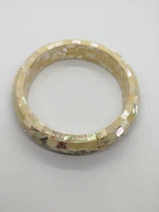 Vintage HandMade Genuine Mother of Pearl Mosaic Lacquer Bangle Rare Bracelet - Bild 1 von 11