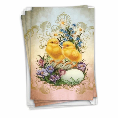 Pack of 3 Easter Cards w/ 5x7" Envelopes - Vintage Chicks & Bunnies-Two Chicks - Image 1 of 4