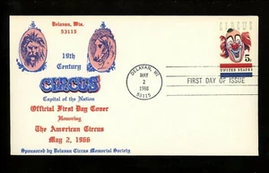US FDC #1309 Delavan Circus Memorial M-13 1966 Delavan WI American Circus Clown - Picture 1 of 4