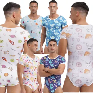 Mens Bodysuit Diaper Jumpsuit Underwear Rompers Short Sleeve Undershirts Print - Picture 1 of 69