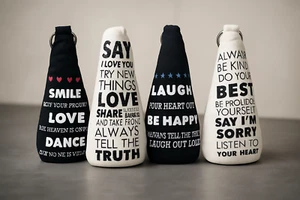 Türstopper Türpuffer Türsack Boden Türaufhalter Sack Stoff Text BE HAPPY - Picture 1 of 3
