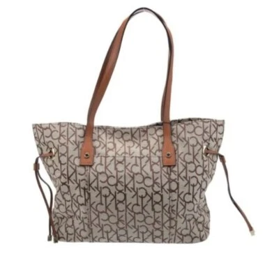 NEW VTG Calvin Klein 205W39NYC Top Handle Tote Bag Tan/Brown Logo Canvas Purse - Image 1 of 4