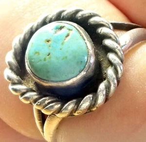 Anillo artesanal turquesa plata indio navajo nativo americano talla 5 vintage - Imagen 1 de 7