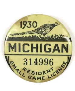 Vtg 1930 Michigan Resident Small Game Hunting License Pin-Back Button +Paperwork - Picture 1 of 5