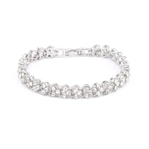 Ladies Silver Rose Gold Crystal Rhinestone Wedding Bridal Bangle Bracelet - Picture 1 of 9