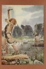 Stone Age. Nude Woman Pulling Out Fish. Fishing. Pike. Russian Postcard 1965??