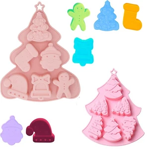 2 Sheets Christmas Silicone Chocolate Moulds Xmas Tree Snowman Santa Gingerbread - Picture 1 of 6