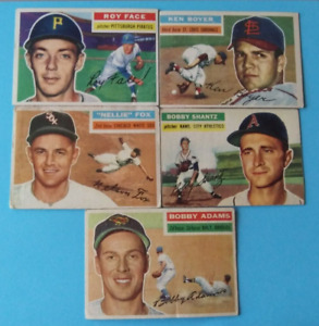 5-Card Lot 1956 Topps Baseball (Bobby Adams/Ken Boyer/Roy Face/"Nellie" Fox)