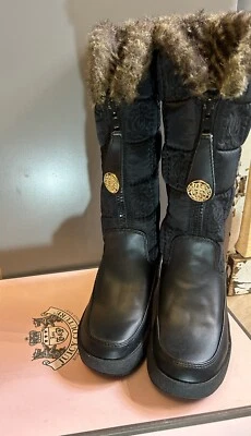 Juicy Couture Snowflurry Boots 8M Black Nylon Chocolate Fur EUC - Image 1 of 4