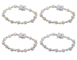 Beaded Balls 8 1/20 CT Real Diamond Encrusted Bracelet Gold 7MM 8" - Picture 1 of 8