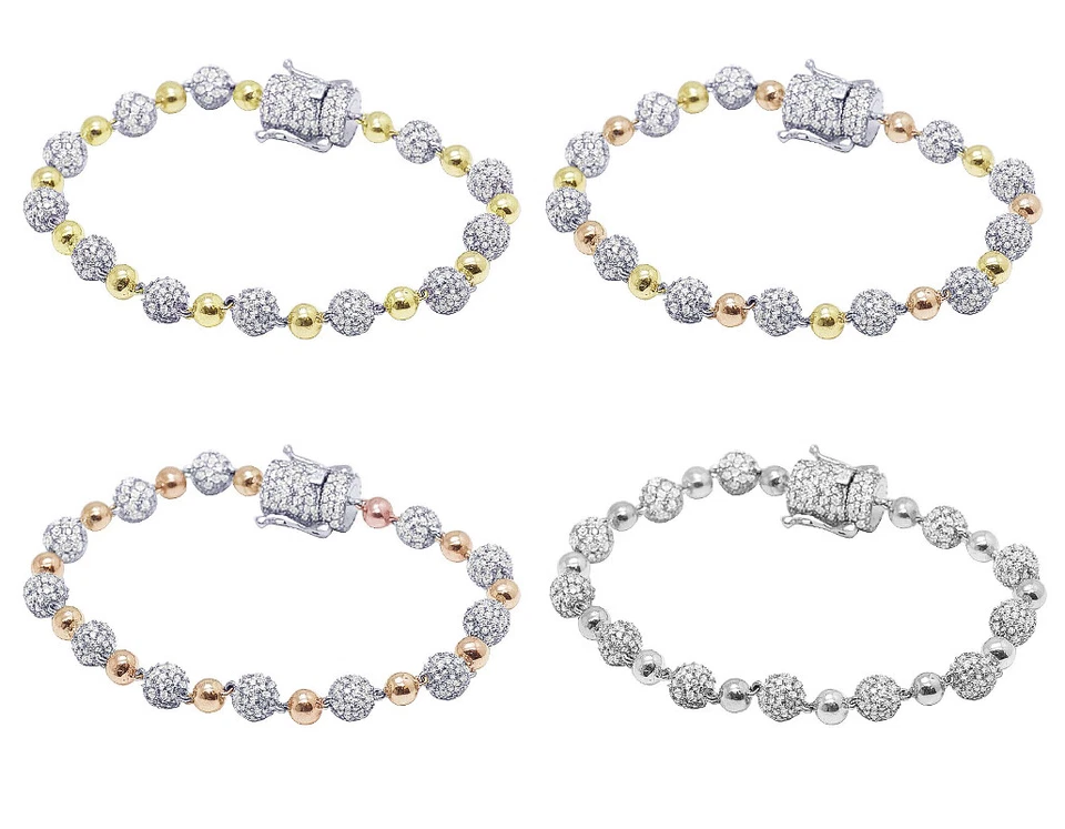 Beaded Balls 8 1/20 CT Real Diamond Encrusted Bracelet Gold  7MM  8" - Image 1 of 4