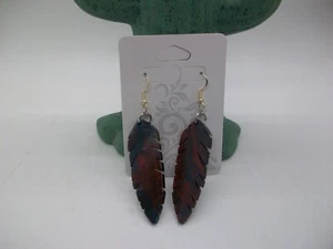 Handcrafted Wood Carved Feather Drop Earrings 2 1/2" NEW - Picture 1 of 4