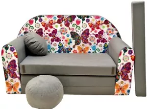 Pro Cosmo Canapé lit avec Pouf pour Enfants Gris mousse d'ameublement Velour - Photo 1/18