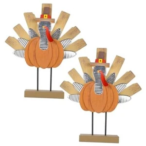 2 Pack Thanksgiving Turkey Decorations Indoor, Wooden 2 Pcs Standing Turkey - Picture 1 of 7