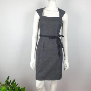 Cherrie Size 6 Pencil Sheath Dress Cap Sleeve Grey Belted Square Neck Women - Bild 1 von 13