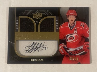 Camiseta deportiva Eric Staal 2009/10 negra brillante autógrafo automático 40/50 Hurricanes Foto 1 de 2
