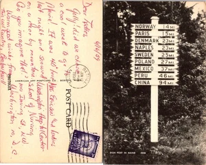 Vintage Maine Sign Post Postcard in Black ~ White - Picture 1 of 1