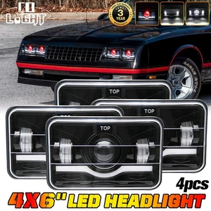 Fit Chevrolet Monte Carlo SS 1980-1988 4PCS 4x6" LED Headlights High/Low Red DRL - Picture 1 of 10