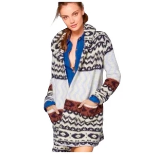 Abercrombie & Fitch Geo Strick Cardigan Pullover Boho Nordic Tribal Hoodie Large - Bild 1 von 9